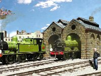 B5z  Adams 02 class 0-4-4T No 185 "Alexandra" and Adams A12 class Jubilee 0-4-2 No 652 wait on shed while the modeller admires his own creations.