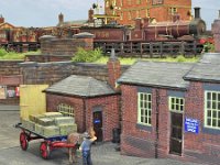 8. Weighing the load Ashworth Good Depot  While 1758 departs a load dray is being weighed at the entrance to the Goods Depot. Copyright Andrew Turner