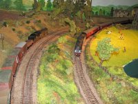 IMG 4273  A Q1 heads towards Kerrisfield with a goods train while a while a standard Class 9F brings an excursion train from the north towards Beechmouth