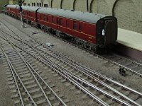 Photo 3: The Parcels Bay with BR Mk1 BGs (plus trapped Collett Goods engine!).  Some interesting shunting is involved between the parcels bay and the platforms because, either way, the pilot must run around its vans.