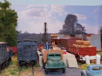 DSC02910  View of the transhipment platform. The standard gauge NSW wagons on the left while the VR red wagons are on the right.